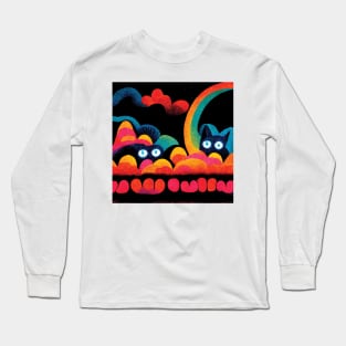 Two Smol Kittens on Rainbow Clouds Long Sleeve T-Shirt